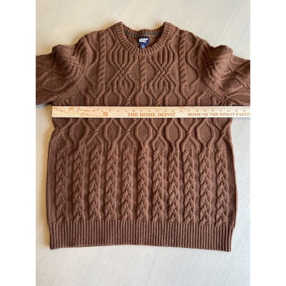 Lands'‎ End Men's Brown Lambswool Cable Crewneck Size Large 42-44 - Picture 5 of 11